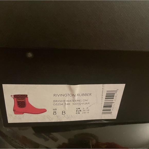 NWT Coach Rivington Rain Bootie in Bright Watermelon. Size 8 - Picture 4 of 8